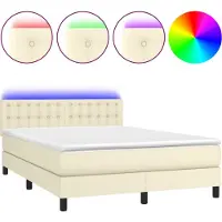 vidaXL Lit Boxspring avec matelas & LED Crème 140x190 cm Similicuir