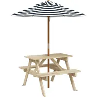 vidaXL Table de pique-nique pour 4 enfants avec parasol en bois massif de sapin