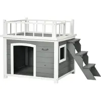 PawHut Niche pour chien avec balcon - Niche surélevée pour petits animaux avec escalier et fenêtre