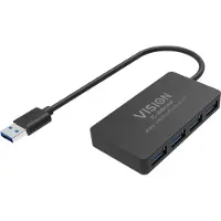 Vision USB 3.0 4-Port Hub 5Gbps Black (USB-A, 4 ports), Station d’accueil + hub USB, Noir