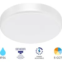 Braytron Plafonnier LED avec applique murale et détecteur de mouvement, choix de couleurs 5CCT, 10 W ou 20 W, IP54, pour usage intérieur et extérieur
