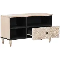 vidaXL Meuble TV avec étagère, blanc, 80 x 33,5 x 46 cm, bois massif de manguier