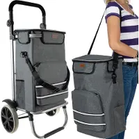 Gardlov Chariot à provisions avec roues et compartiment réfrigéré Chariot à provisions pliable Faire les courses Supermarché Marché hebdomadaire Gris 23187