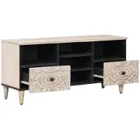 vidaXL Meuble TV avec étagère, blanc, 100 x 33,5 x 46 cm, bois massif de manguier