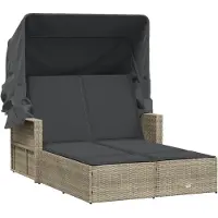 vidaXL Bain de soleil double avec toit et coussins gris clair Poly rotin