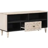 vidaXL Meuble TV avec étagère, blanc, 100 x 33,5 x 46 cm, bois massif de manguier