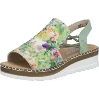 Rieker Sandales pour femme, bout relevé, motif floral, talon compensé fin, modèle V1241, pointure : 42 EU, couleur : multicolore