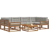 vidaXL Ensemble de canapés d'extérieur avec coussins 7 pièces Naturel et Gris clair