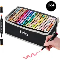 Brixy Twinmarkers 264 pièces - Marqueurs professionnels à alcool - pointe double face - marqueurs - sac de rangement avec support
