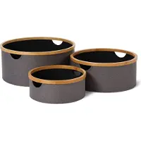 DS Produkte Cadre LUMALAND en bambou Boîte de rangement ronde - Lot de 3 - Gris/Anthracite