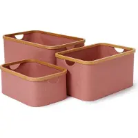 Lumaland Boîtes de rangement avec cadre en bambou - set de 3 - rose