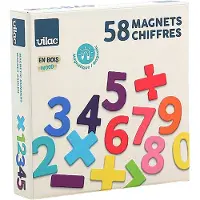 Vilac Magnets en bois - - Magnets 58 chiffres - 58 chiffres et signes - Taille adaptée aux petites mains - Couleurs pop