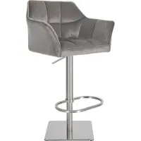 CLP Tabouret de bar Damaso, revêtement en velours, pivotant et réglable en hauteur en continu jusqu'à 240 kg, couleur gris, piètement en acier inoxydable