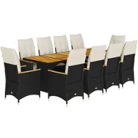 vidaXL Ensemble de jardin bistrot 11 pièces avec coussins noir poly rotin
