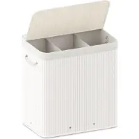 Organess panier à linge 3 compartiments - Trieur de linge - Panier à linge avec couvercle - Pliable - 150L - Bambou blanc