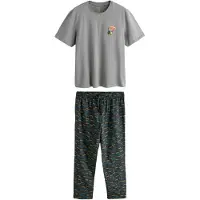 Next Pyjama long 'Guinness' bleu cyan / jaune pastel / gris / anthracite