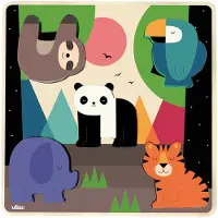 Vilac Puzzle sonore pour enfants - - Encastrement sonore Jungle - Animaux de la jungle - Couleurs arc-en-ciel