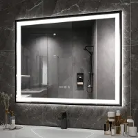 Puluomis Miroir de salle de bain 100x80 anti-buée avec éclairage 3 couleurs, luminosité réglable, miroir de salle de bain avec horloge numérique, température noir