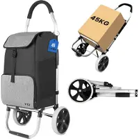 TTD Caddie avec fonction poussette - Cadre pliable - 45L - Poches latérales spacieuses - Caddie - Imperméable - Roues tout-terrain - Caddie