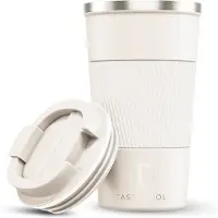 Castagnola Mug isotherme - Mug à café à emporter - Mug de voyage pour café et thé - Mug à thé - 510 ml - Acier inoxydable - Blanc cassé