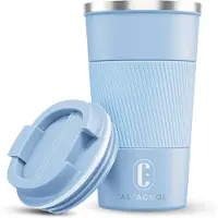 Castagnola Mug isotherme - Mug à café à emporter - Mug de voyage pour café et thé - Mug à thé - 510 ml - Acier inoxydable - Bleu clair