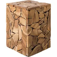 Beliani Table pliante en bois de teck marron 30 x 30 cm mat multifonctionnelle en bois mosaïque carrée style campagne