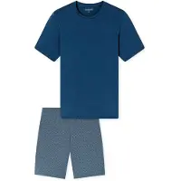 Schiesser Pyjama court 'Casual Essentials' bleu clair / bleu foncé / gris clair