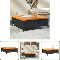 The Living Store Table de jardin noire 70x70x25 cm rotin et acacia