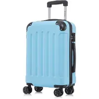YONSLY Valise de voyage haut de gamme , serrure TSA, fermeture éclair YKK, valise rigide, valise cabine à roulettes, valise à main (bleu clair, L)