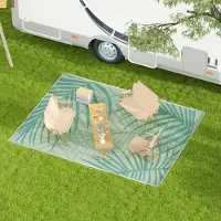Outsunny Tapis de jardin tapis d'extrieur rversible 365L x 274l cm impermable motif feuillage avec sac de transport pour terrasse balcon camping, vert crme