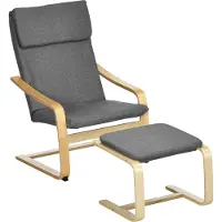 HOMCOM Fauteuil relax avec repose-pieds, accoudoirs, revêtement en lin, structure en bois, gris