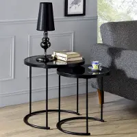 Idimex Lot De 2 Tables D'appoint Leyre Tables Basses Gigognes, Tables À Café Design Industriel, Plateau Rond En Verre Et Cadre Métal, Noir