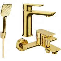 Mexen Alfa R62 Ensemble de mitigeurs de lavabo et de baignoire avec accessoires, or (745703R62-50)