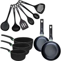 Fackelmann Set de 2 poêles 16 et 20 cm, 3 casseroles céramique 16, 18 et 20 cm et 6 ustensiles Brandao