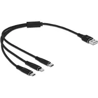 DeLOCK Câble de recharge USB 3 en 1 pour Lightning/MicroUSB/Type-C, 30 cm, noir