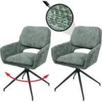Mendler Fauteuil de salle à manger HWC-N74, chaise de cuisine, pivotante avec retour automatique, revêtue en tissu chenille (490g/m²), couleur vert