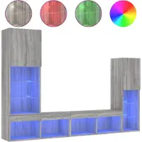 vidaXL Meuble-paroi 4 pièces avec éclairage LED Gris Sonoma Matériau dérivé du bois