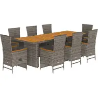 vidaXL Salon de jardin 9 pièces avec coussins Gris Poly Rattan