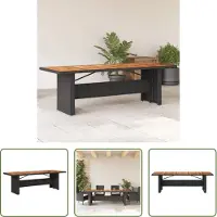 The Living Store Table de jardin avec plateau en bois noir 240x90x75 cm Poly rotin