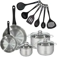 Fackelmann Batterie de cuisine avec 2 poêles 20/28 cm et 3 faitouts 16/20/24 cm et 6 ustensiles de cuisine sans PFAS Généva Brillant Fénix