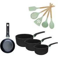 Fackelmann Batterie de cuisine avec 1 poêle 16 cm et 3 casseroles 16/18/20 cm avec 5 ustensiles de cuisine Brandao Océan