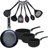 Fackelmann Set de 1 poêle 24 cm, 3 casseroles antiadhésives céramique 16, 18 et 20 cm et 6 ustensiles Brandao