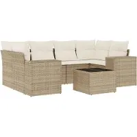 vidaXL Ensemble de salon de jardin 7 pièces avec coussins Beige Poly Rattan