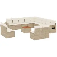 vidaXL Ensemble de salon de jardin 14 pièces avec coussins Beige Poly Rattan