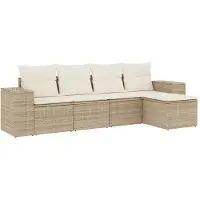 vidaXL salon de jardin 5 pièces avec coussins Beige Poly Rattan