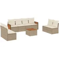 vidaXL Ensemble de salon de jardin 9 pièces avec coussins beige Poly rotin