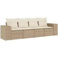 vidaXL Ensemble de salon de jardin 4 pièces avec coussins Beige Poly Rattan
