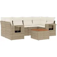 vidaXL Ensemble de salon de jardin 7 pièces avec coussins Beige Poly Rattan
