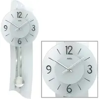 AMS 7239 Horloge murale à quartz avec pendule argenté moderne galbé Horloge à pendule avec verre
