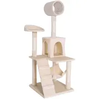 Lionto Arbre à chat, arbre à chat élégant de 133 cm, recouvert de peluche, troncs en sisal robustes & surfaces de repos polyvalentes, beige
